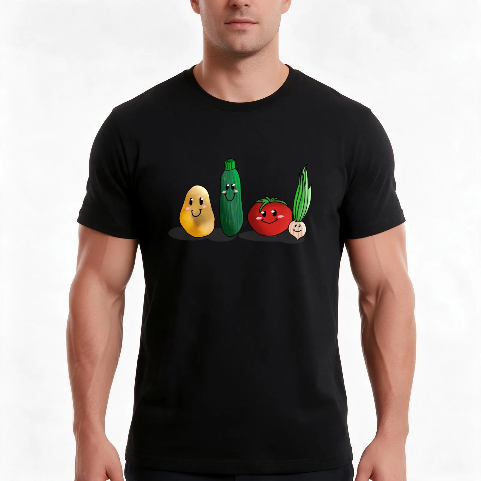 Potato Zucchini Tomato Onion T-Shirt Summer Casual Cotton Tee Oversized Streetwear Tops Vintage Graphic Print 100% Cotton