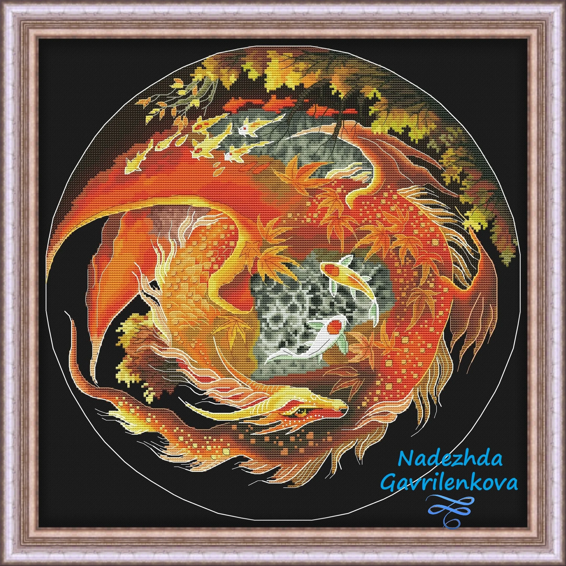 24-Golden Dragon and Koi 47-47 Needlework Kit unprinting Cross Stich  Set DIY Kits Cross-stitch Embroidery Set Stitch Kit