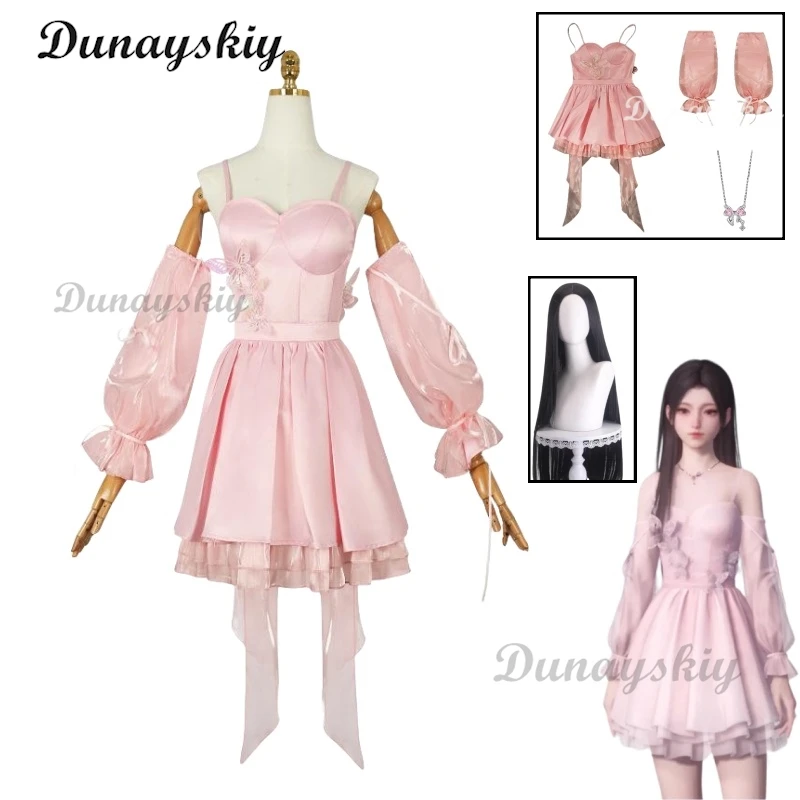 الحب والفضاء العميق البطلة تأثيري حلي شعر مستعار فستان وردي حلو كم قلادة هالوين كرنفال امرأة مخصصة