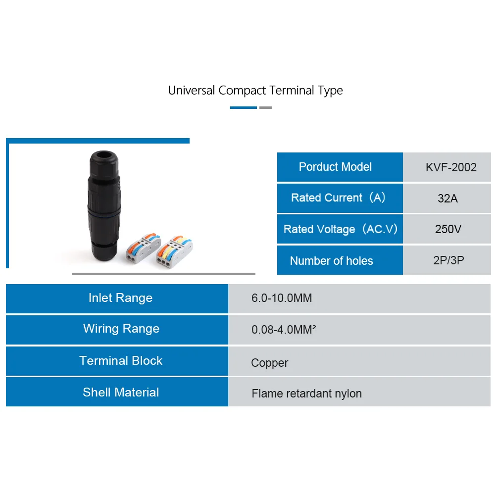 IP68 Waterproof Cable Connector Quick Connection KVSF-15 2 in 2 out 2/3/4/5 Pin Electrical Terminal Adapter Wire Connector