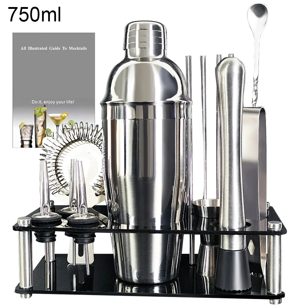 13-22Pcs 750ml 600ml Boston Cocktail Shaker Bar Tools Wine Mixer Set Bartender Cocktail Shaker Tool Kit with Holder