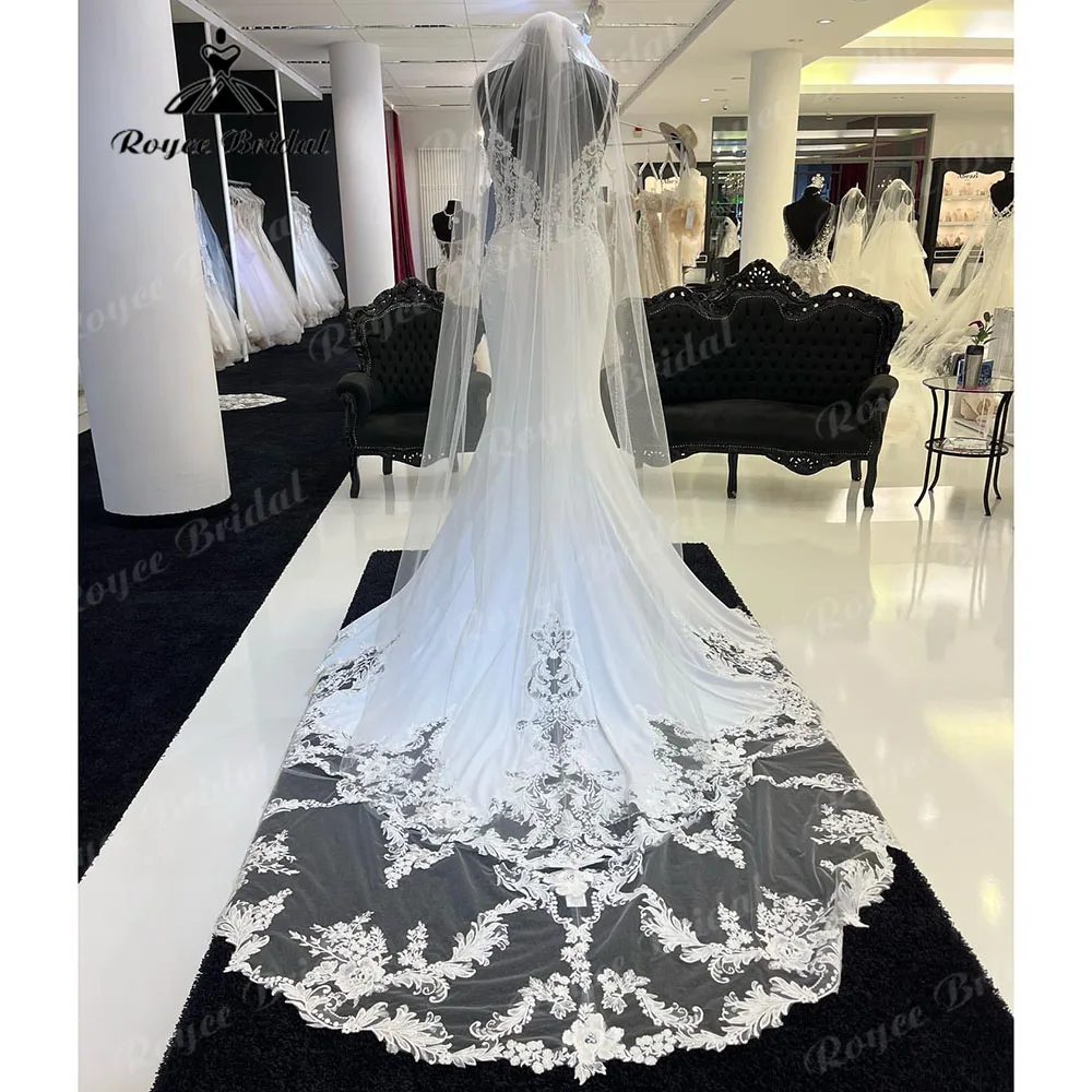 Roycebridal Sexy Mermaid/Trumpet Soft Satin Lace Wedding Dress for Women 2023 Vedtidos De Noiva Bridal Gowns Spaghetti Straps