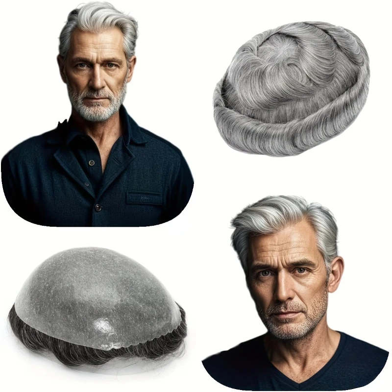 Real Human Hair System Toupee Men Male Hair Prosthesis 0.1-0.12mm Injection Skin Durable Wigs For Men Unit Capillary Prosthesis