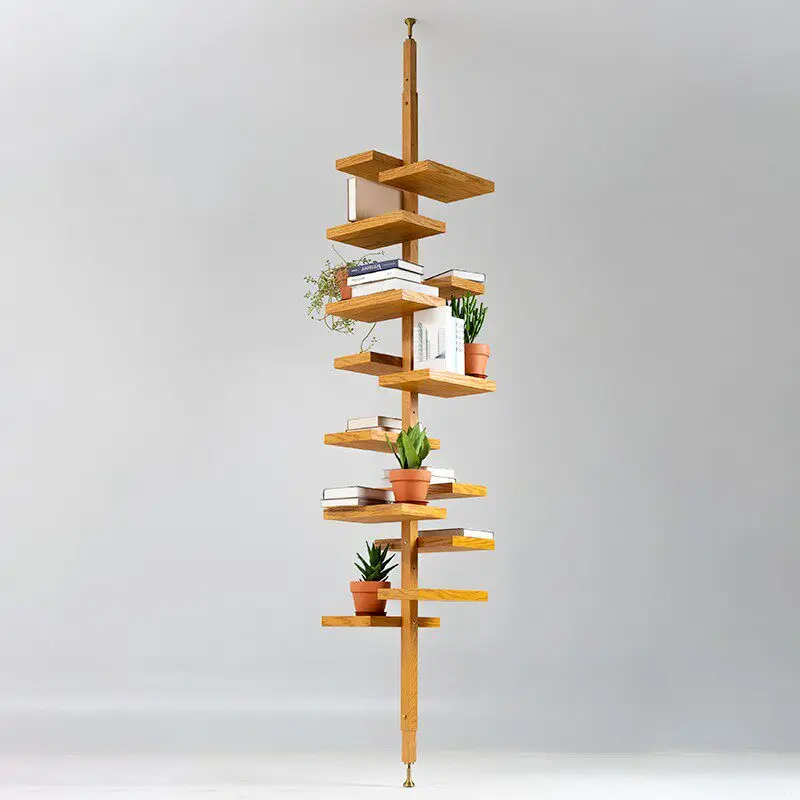 Square tray rotatable shelf medium antique retractable floor bookshelf multi-functional solid wood