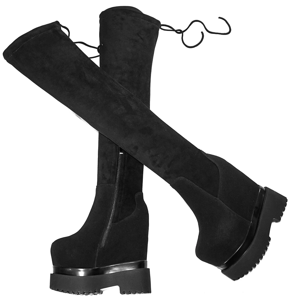 Décolleté con tacco alto 16 cm Scarpe taglie forti Donna Stivali da neve con zeppa in vera pelle nera Scarpe da ginnastica moda invernale femminile