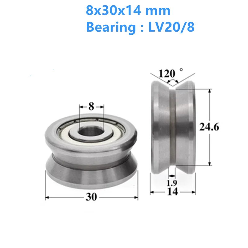 

1Piece Bearing Steel 8x30x14mm V-groove Groove Pulley Bearing Pulley Pulley Roller Guide Wheel Bearing