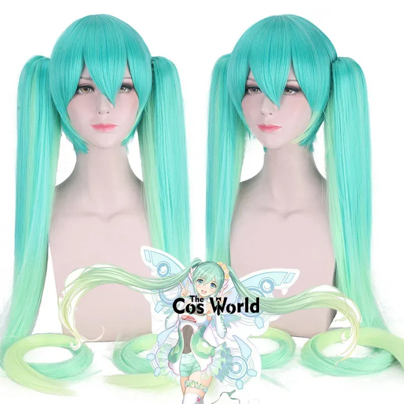 

VOCALOID 2017 Miku Racing 120cm Long Straight Anime Cosplay Wigs Fiber Heat Resistant Synthetic Hair + Wig Cap