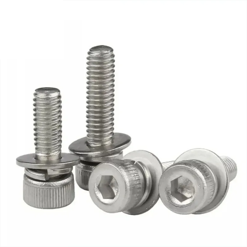 M2 M2.5 M3 M4 M5 M6 M8 M10 M12 304 Stainless Steel Hex Hexagon Socket Cap Head Washer Spring Gasket three Assemble Bolt