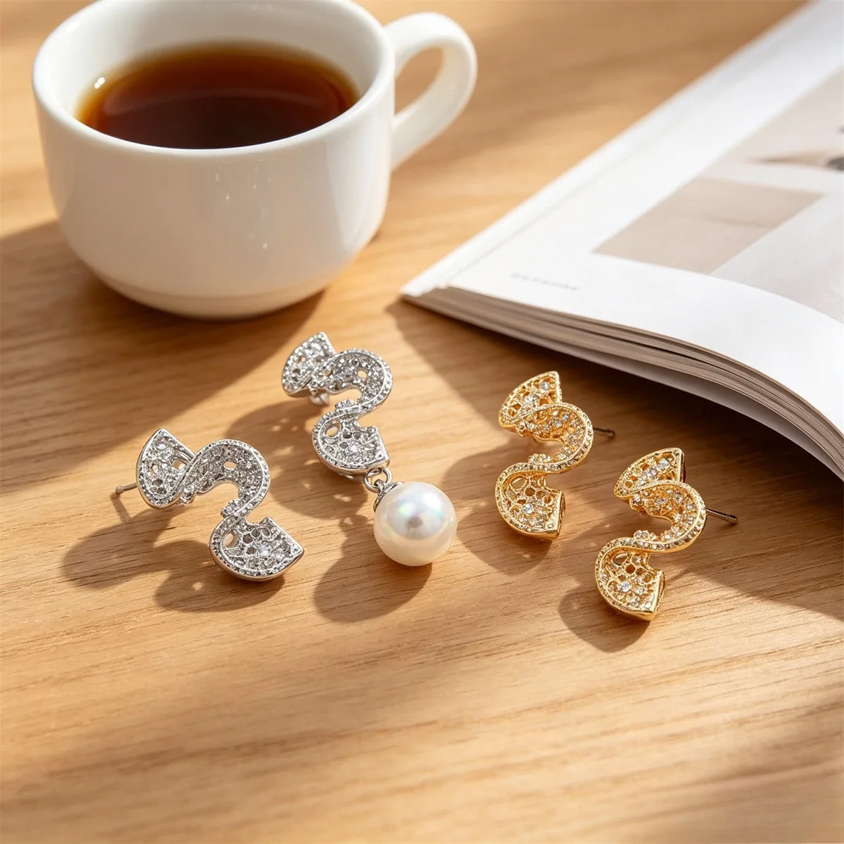 Pendientes Colgantes Hechos a Mano con Diseño Minimalista de Lujo y Nicho, Chapados en Oro, con Curva en S y Aro Colgante, para Joyería DIY