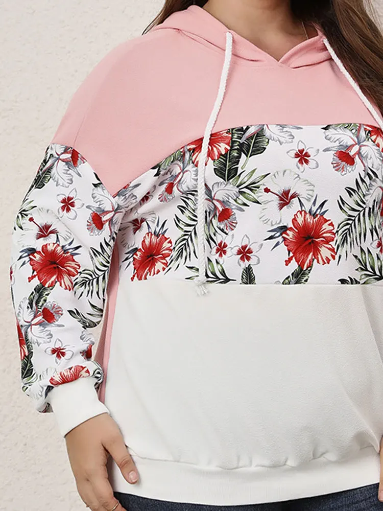 Polyester Hoodies and Sweatshirts with Drawstring, Luxury Female Clothing Mixed Colors Floral Graphic Plus Size Autumn and Winte