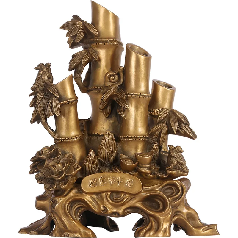 Brass bamboo ornaments are getting taller and taller, handicrafts, living room TV cabinet decoration, store opening Joe gifts