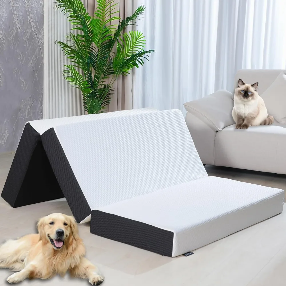 

Queen Size, 6 inch Tri-fold Memory Foam Mattress Topper with Washable Cover, Non-Slip Bottom Guest Bed Queen Size