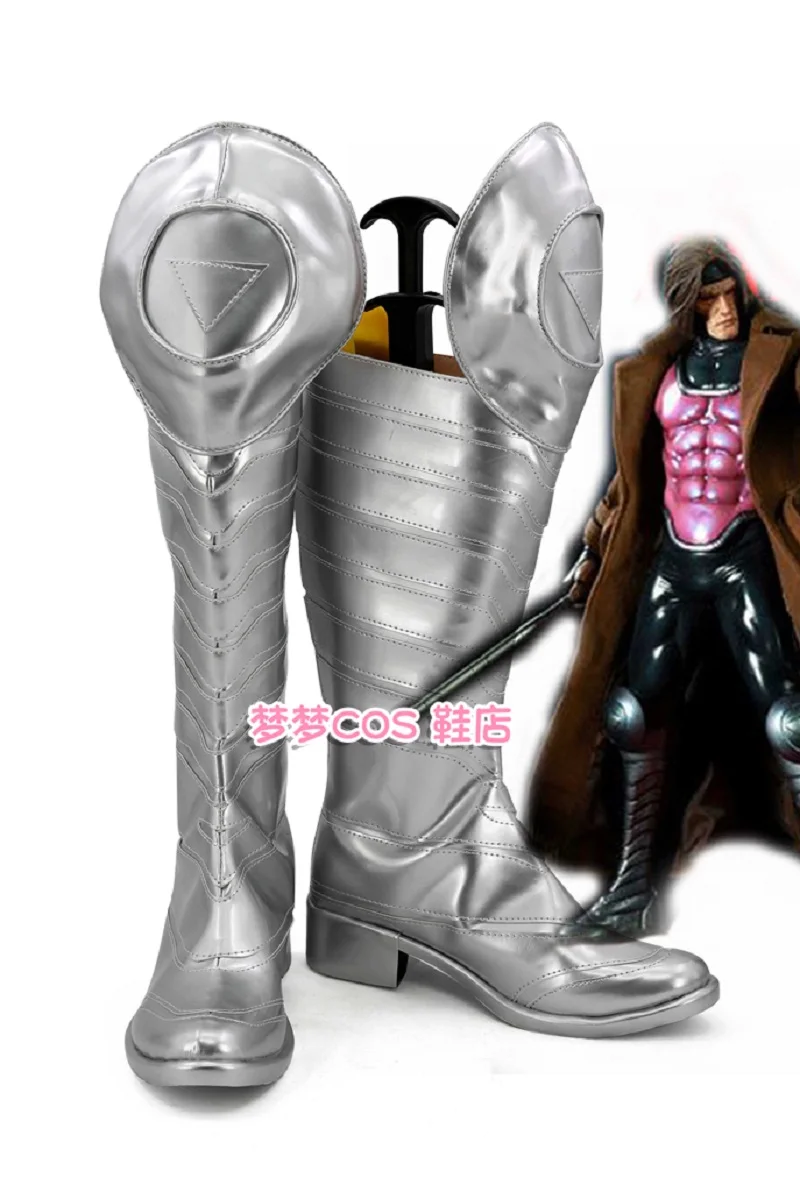 

Anime X-MAN Gambit Remy LeBeau Cosplay Costume Shoes Silver Handmade Boots