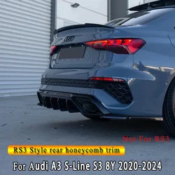 RS3 Performance Look Rear Bumper Honeycomb Strip Trim for AUDI A3 S-Line S3 8Y Saloon 2020-2024 Not for (RS3) Spoiler Tuing