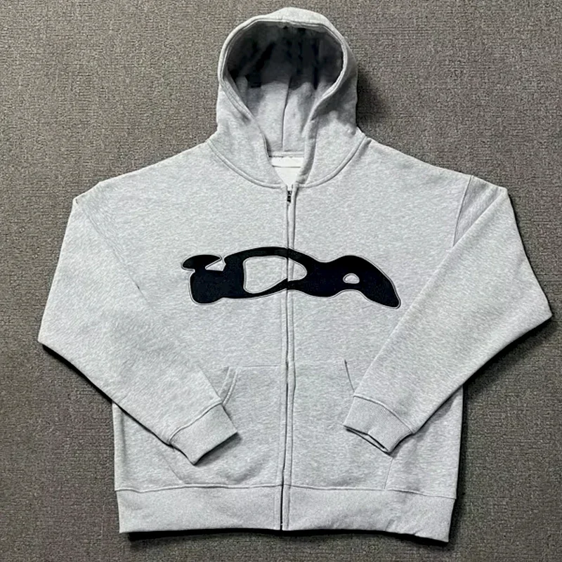 المرأة هوديي Y2k Harajuku Ida sply الصدر منشفة التطريز التسمية سستة القطن بلوزات الرجال عادية رمادي فضفاض البلوفرات