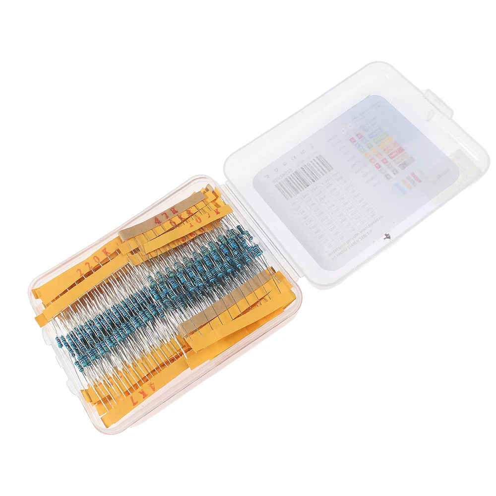 Kit Assorted Metal Film Resistor, Componentes eletrônicos Box, Circuito Design e Prototipagem, 50 Valores, 1R a 10m ohm, 1 4W, 500Pcs