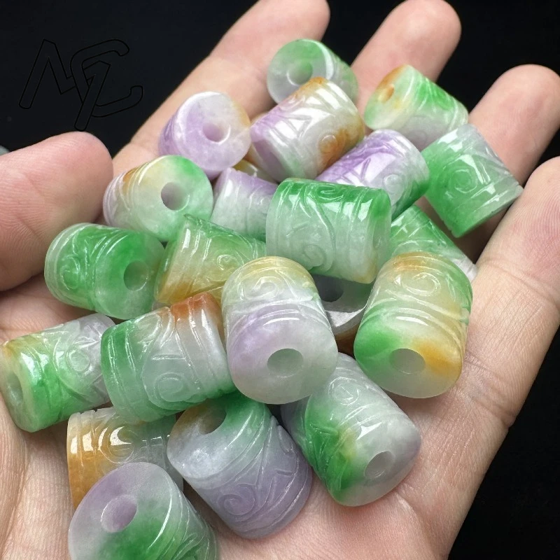 2pc Natural Floating Color 13*13mm Jade Carved bucket Beads Bracelet Adjustable Bangle Jewellery Accessories Hand-Carved