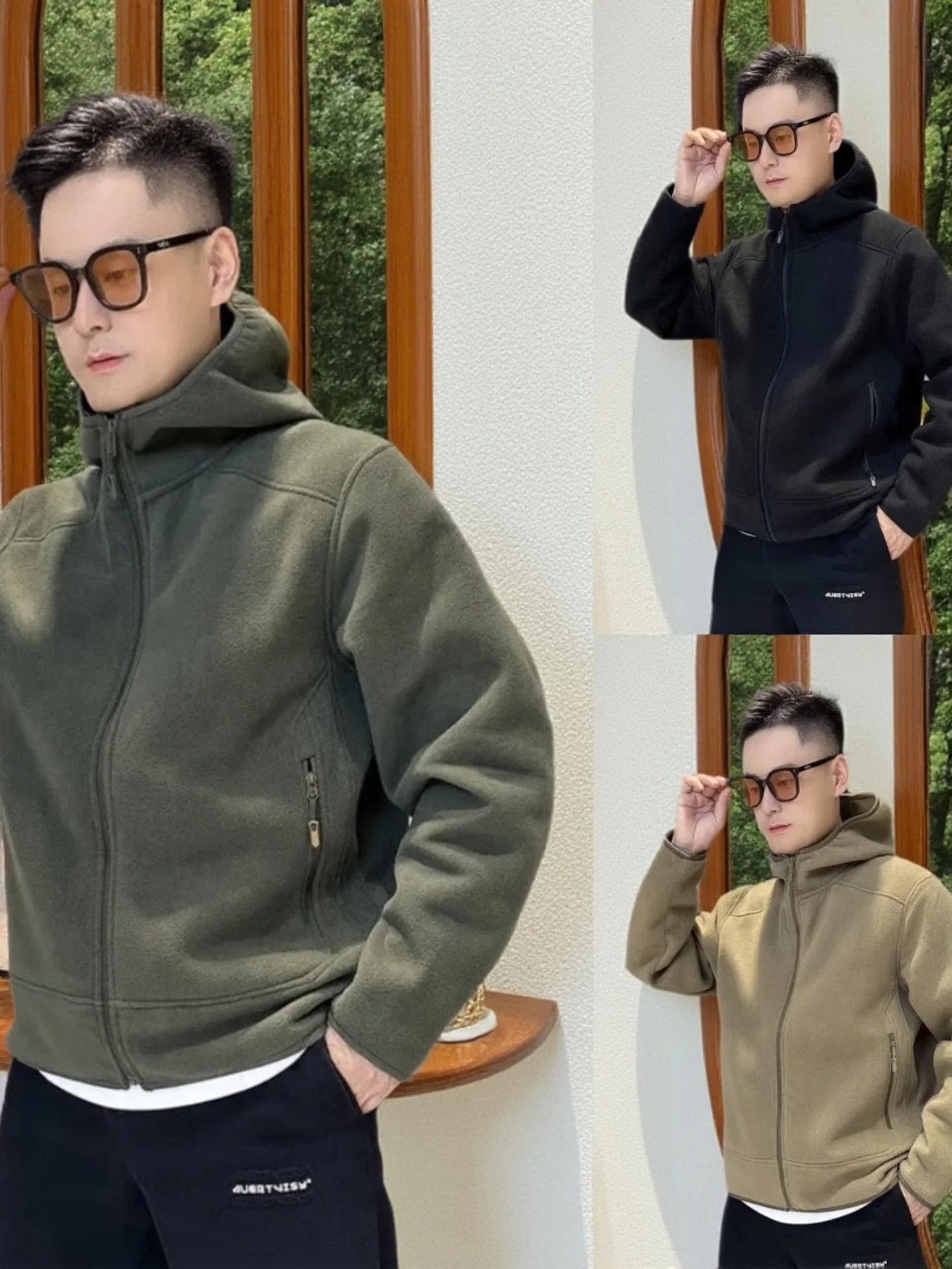 

Осенняя двусторонняя флисовая толстовка для пар с капюшоном, плотная, универсальная, свободного кроя, повседневная, ветрозащитная, теплая, на молнии