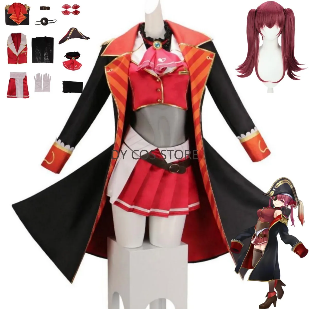 

Virtual YouTuber Houshou Marine Cosplay Costume VTuber Hololive Captain Coat Red Skirt Hat Wig Woman Sexy Carnival Party Suit