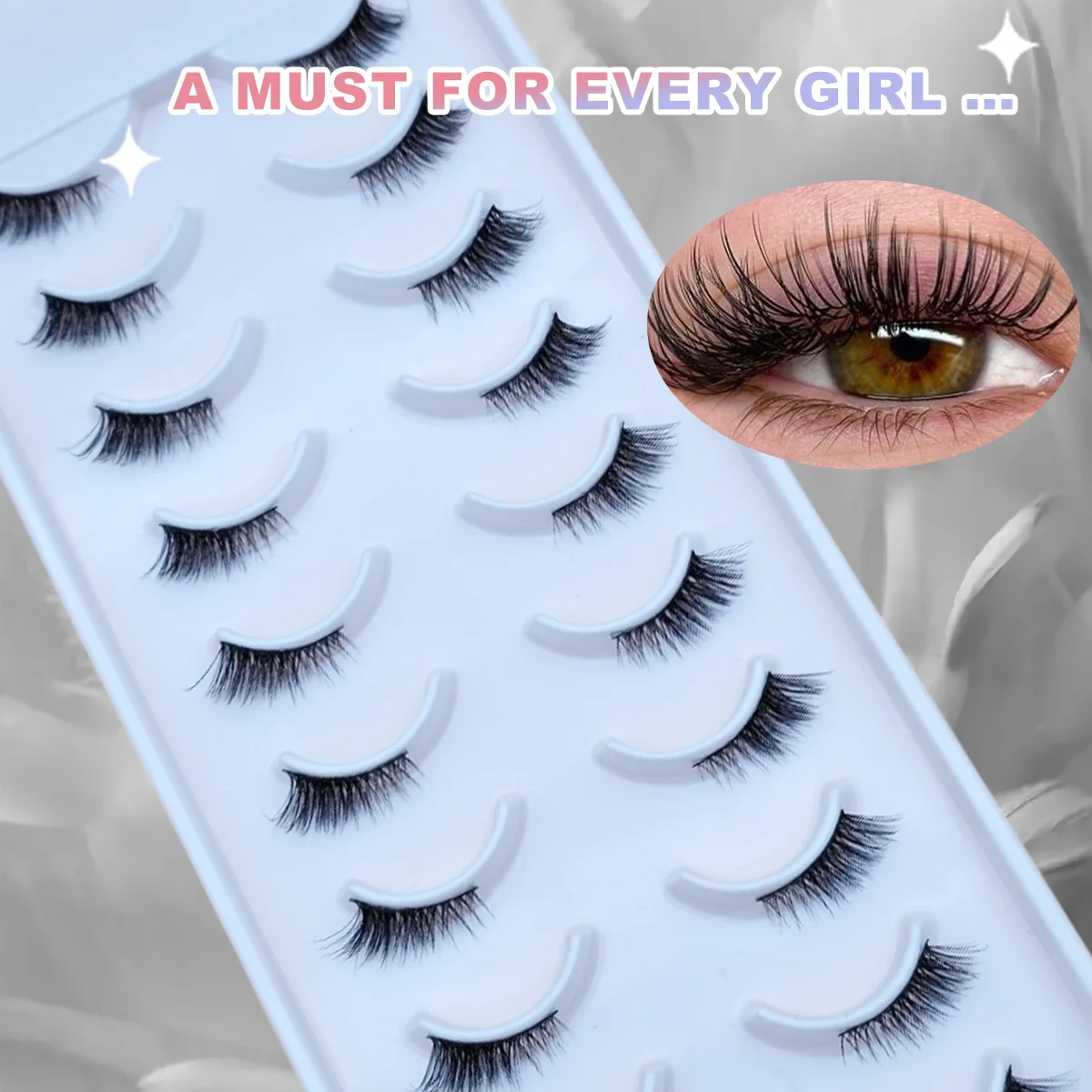 10 Paar halb natürliche Katzenaugen-Wimpern, C-Locken, kurze falsche Wimpern, dünneres Band, 3D-Volumen-Wimpern, natürlicher Look