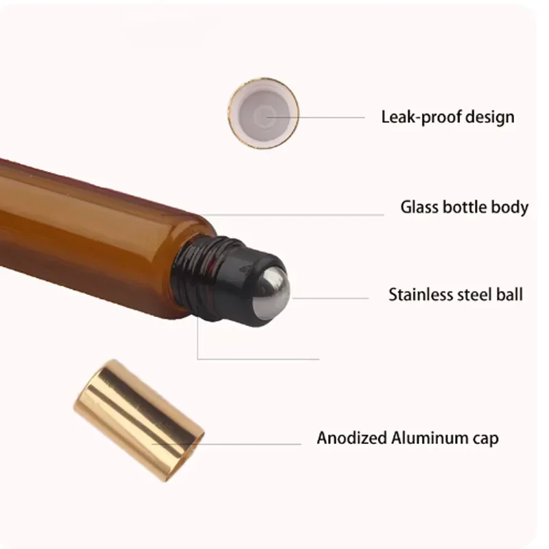 리필 가능 앰버 향수 에센셜 오일 병, 미니 휴대용 유리 병, 롤러 볼 액체 용기, 도구 포함, 1ml-10ml, 50 개