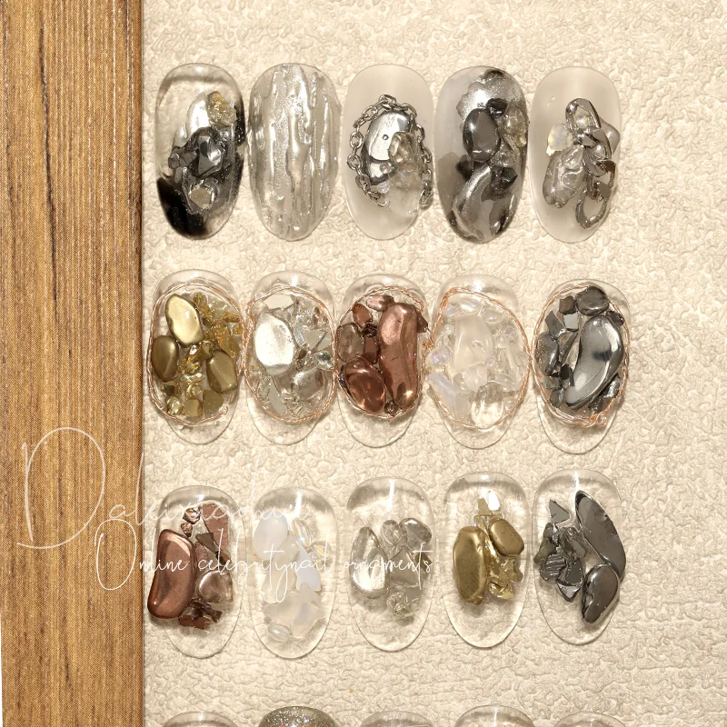 1 Box Irregular Mixed Nail Decoratrion Gold Metal Nails Accessories DIY Chrome Stone Rose Golden Crystal Nails Drill