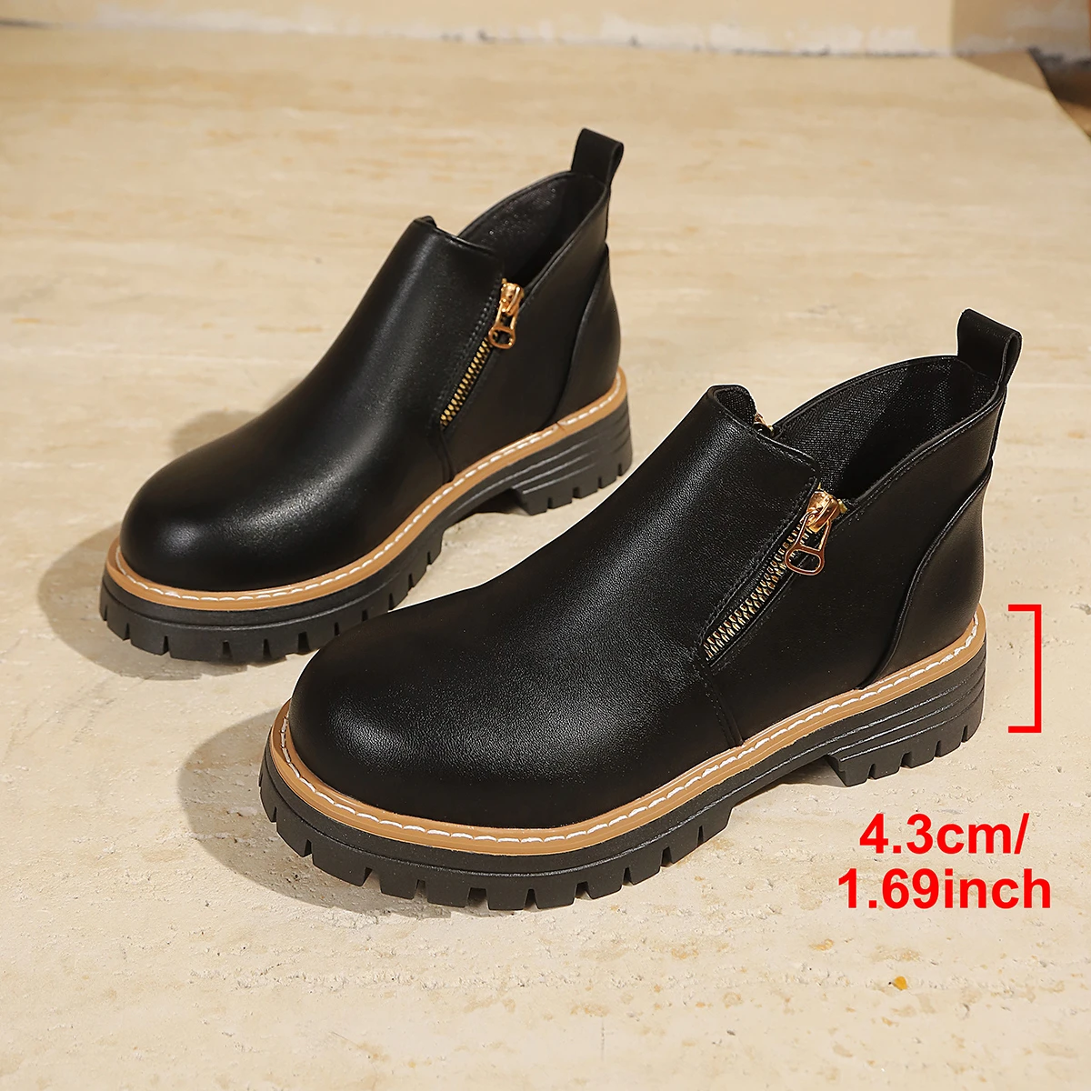 2026 NEUE Runde Zehenkappe Dicke Sohle Knöchelstiefel Modische Bequeme Damen Kurze Stiefel Übergrößen Plateau-Schuhe Damenstiefel – Detail 4