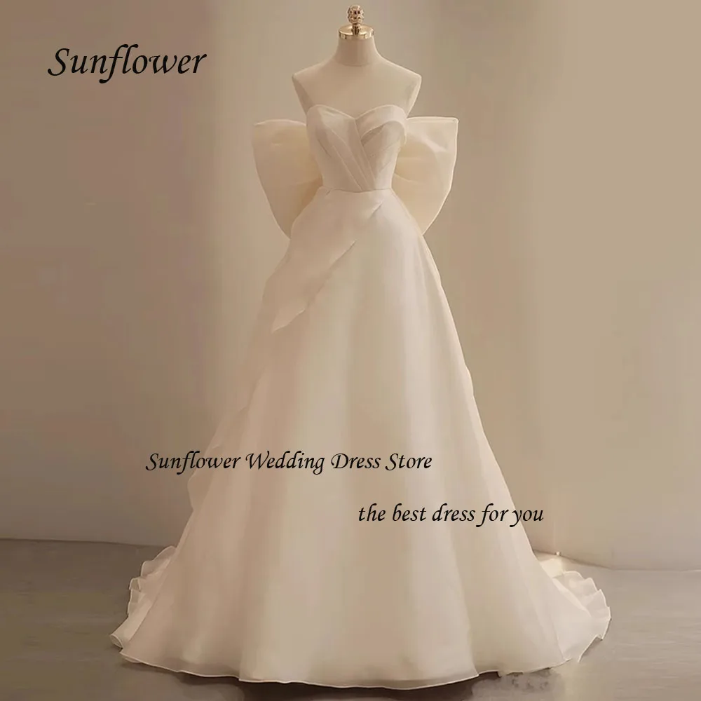 

Sunflower Simple Sweetheart Wedding Dress 2023 Slim Tulle Prom dress Bow Backless A-LINE Floor-Length Princess Evening Dress