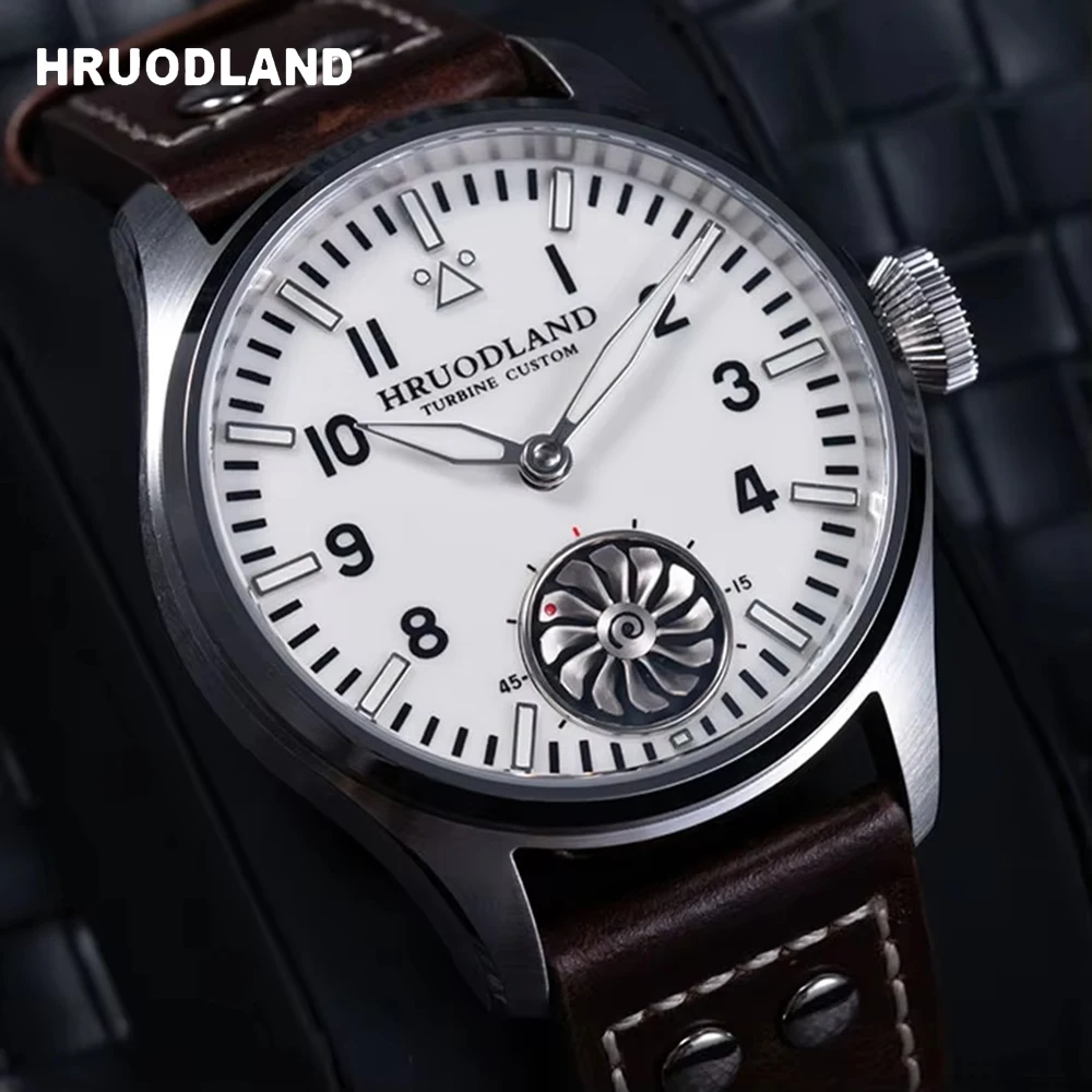 

Мужские часы-авиаторы HRUODLAND 2026, 43 мм, сапфировое стекло, водонепроницаемость 10 АТМ, механический механизм Seagull ST3620, циферблат «Турбина», кожаный ремешок F016