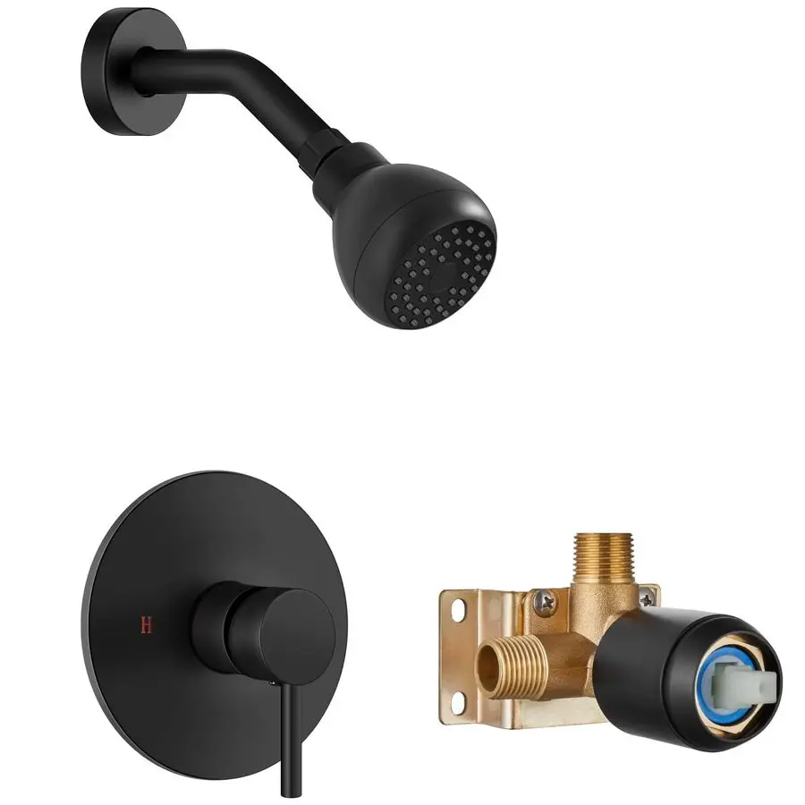 

Faucet with Valve, Shower Valve Kit and Head, Single Handle Shower Faucet Set with RoughIn Valve, Shower Trim Kit, Matte Black