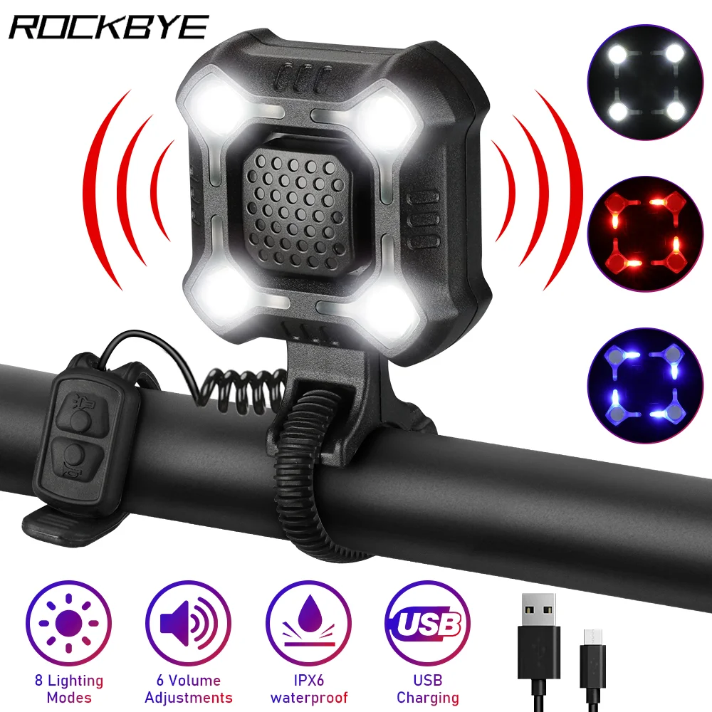 

Rockbye Bike Headlight IPX6 Waterproof with 140dB Alarm and Horn Bicycle Flashlight USB Rechargeable Bike Cycling Accessories