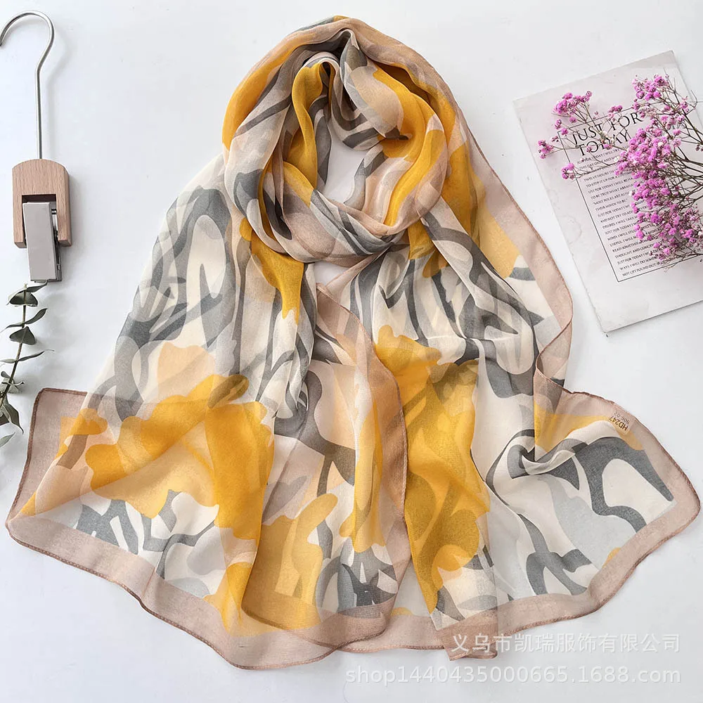 Orange Zebra Stripes Print Women Elegant Chiffon Georgette Bandana Scarf Summer Beach Sunscreen Thin Hijab 50*160CM