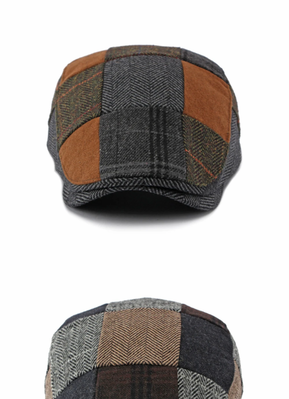 HT5157 Herren- und Damen-Baskenmütze, Retro-Patchwork-Künstlermütze, karierte Ivy-Flatcap, 2026 neue Herbst-Winter-Wollmütze – Detail 10