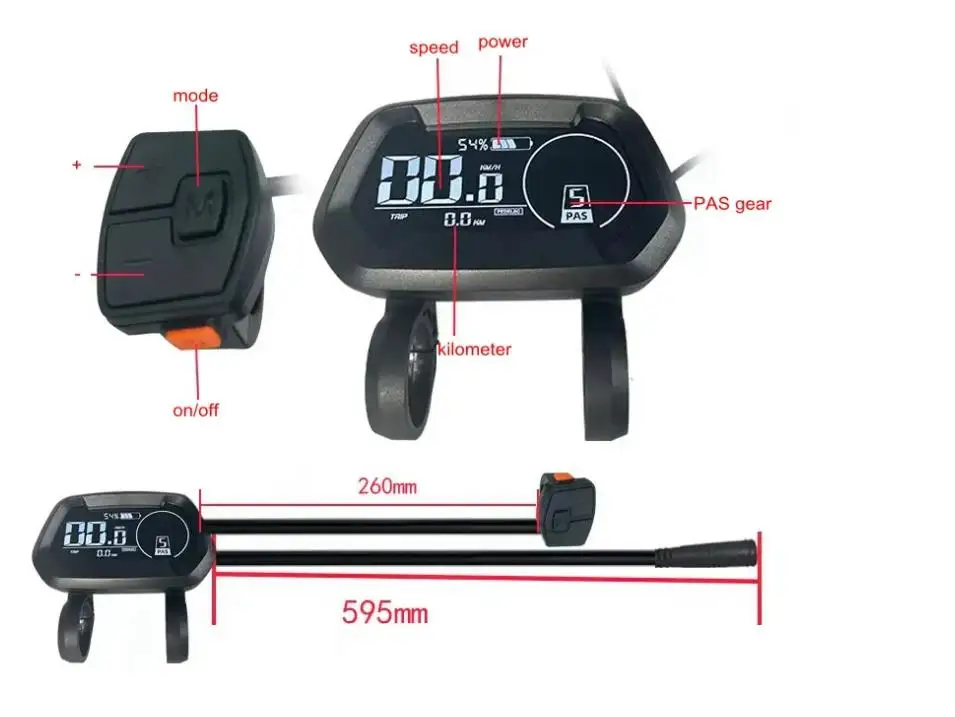 Bafang BBS mid motor display ebike colorful display  24v 36v 48v waterproof speed meter power indicator with USB port