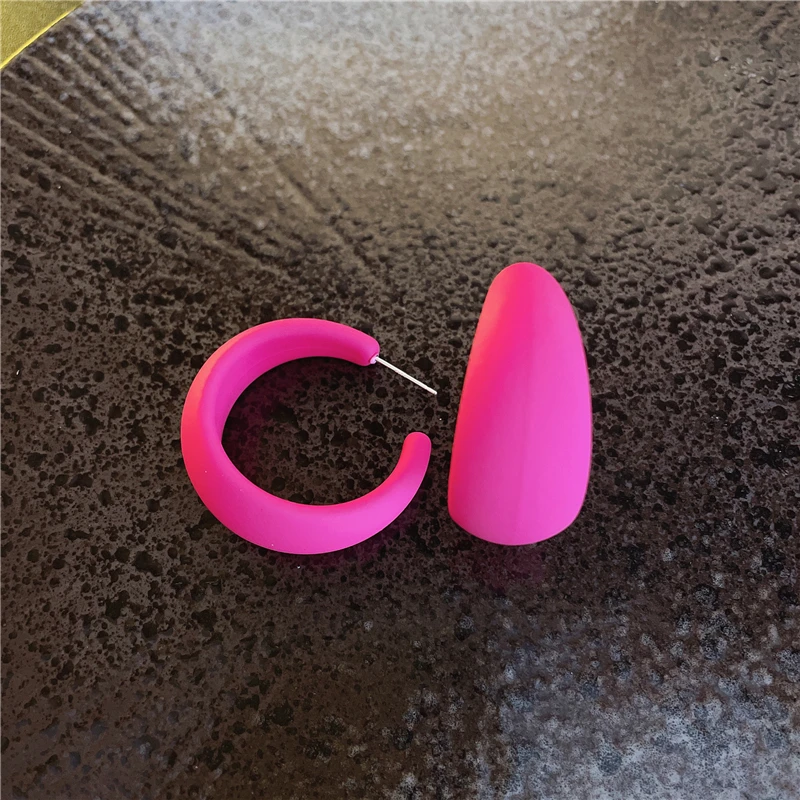 Korean Candy Color C-shaped Hoop Earrings For Women Girls Geometric Matt Rose Red Hoop Earrings 2022 Summer Party Jewelry Gifts