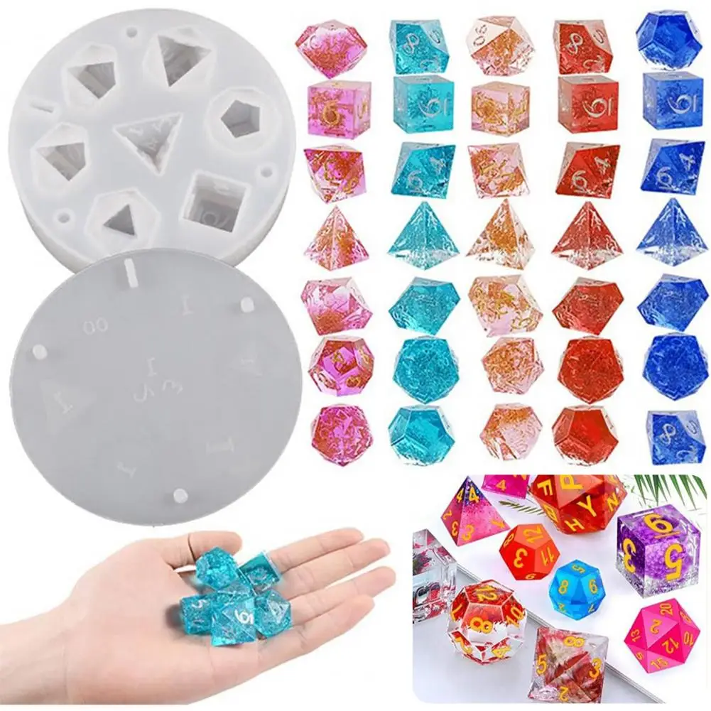 Large DND Dice Resin Molds For DIY Dices Making 7 Cavities Polyhedral Silicone Mold Epoxy Resin Molds For Craft Halloween Decor