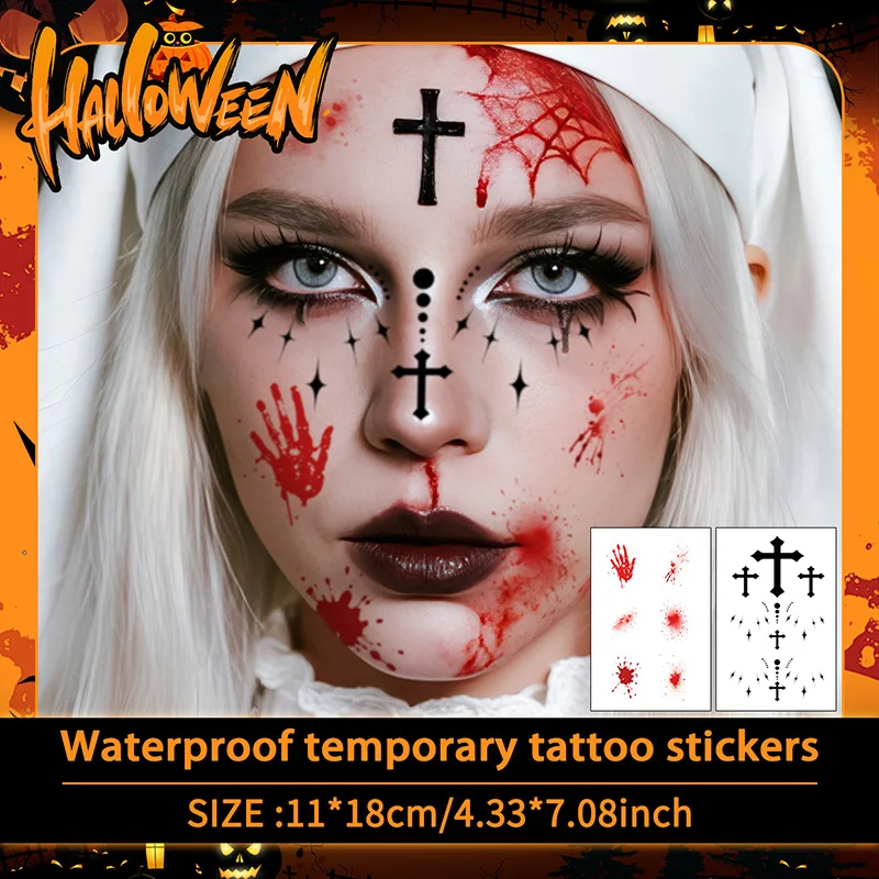 

2Pcs Halloween Horror Temporary Tattoo Sticker, Long-lasting and Waterproof, Scar, Tears of the Nun, Tattoo Sticker for Face Arm