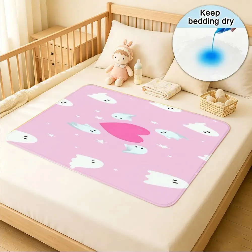 Washable & Reusable Care Urine Pad, Cute White Ghosts On Pink Background Pattern, Incontinence Bed Pad for Adults & Elderly