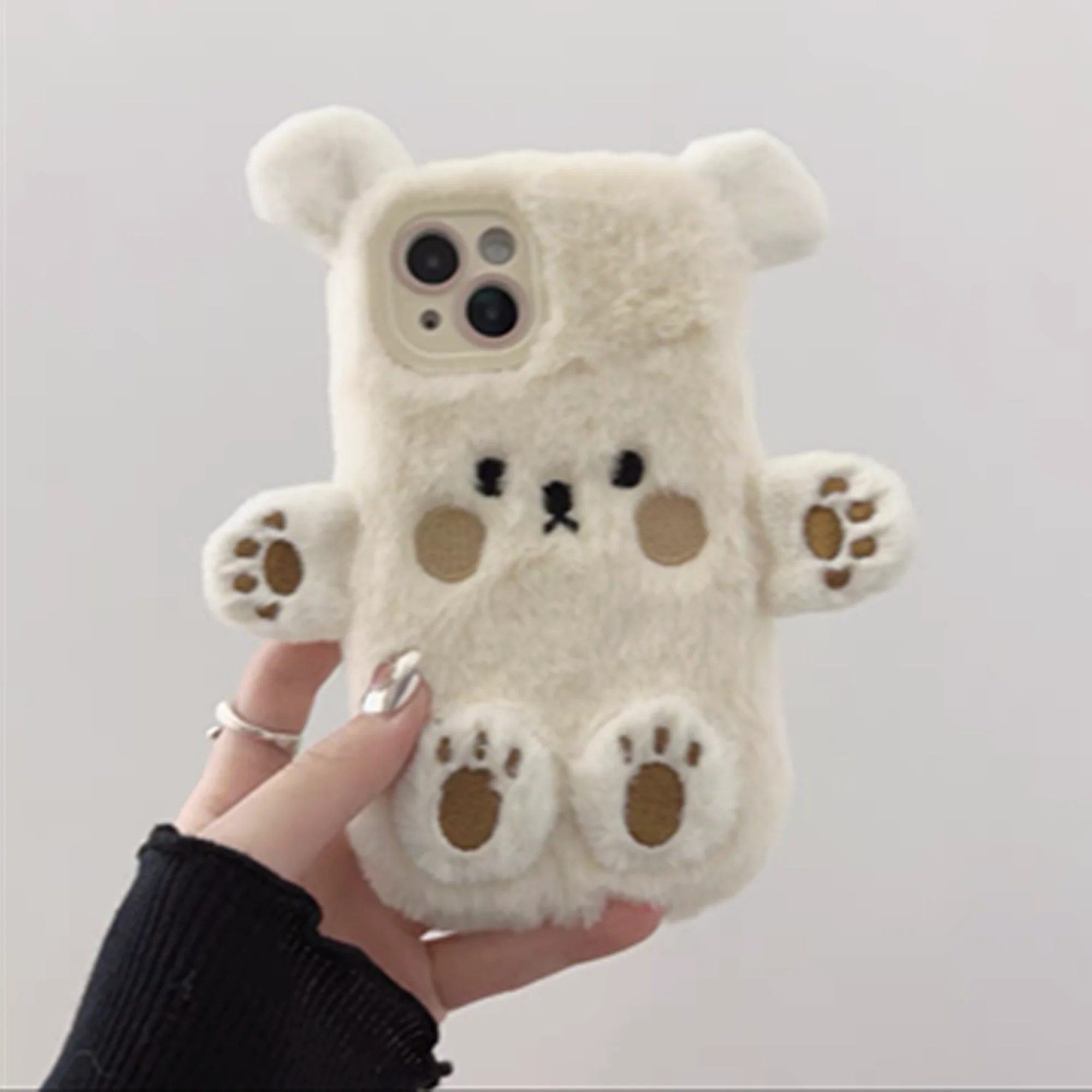 حافظة هاتف فروي Snuggly Bear لهاتف آيفون 15 14 13 12 11 Pro Max حافظة هاتف فتاة شاملة مع سلسلة