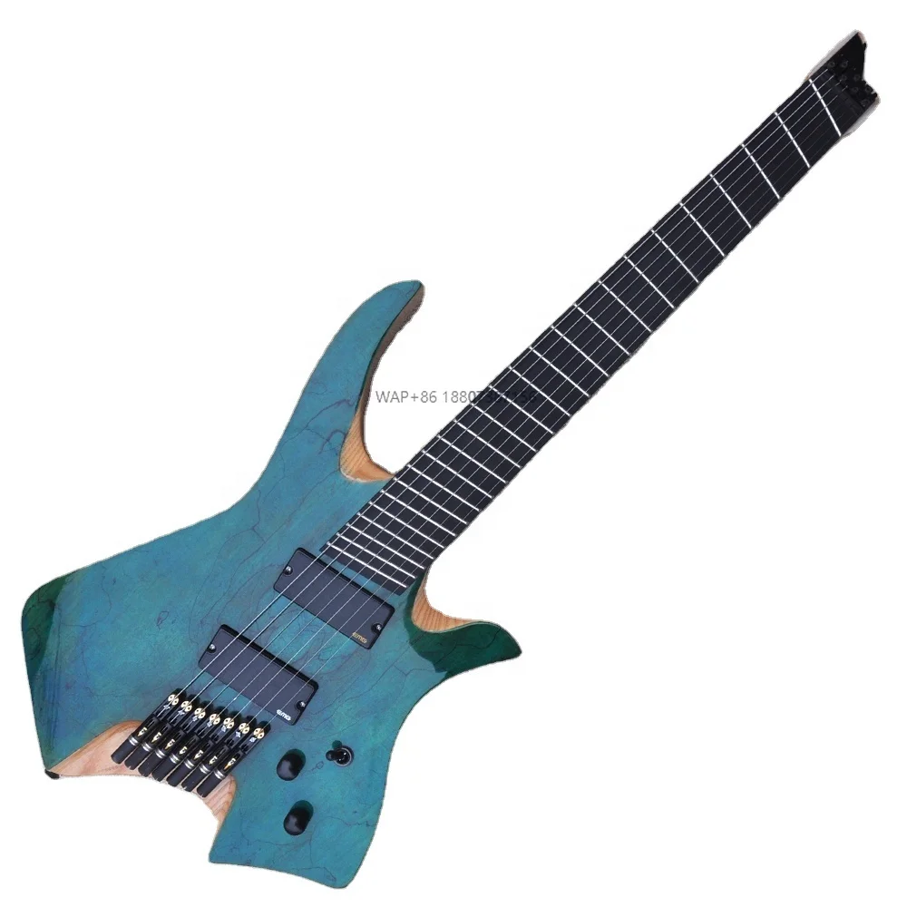 Headless Faned Electric Guitar 7 Strings Guitar Ebony Fretboard Spalted Maple Veneer