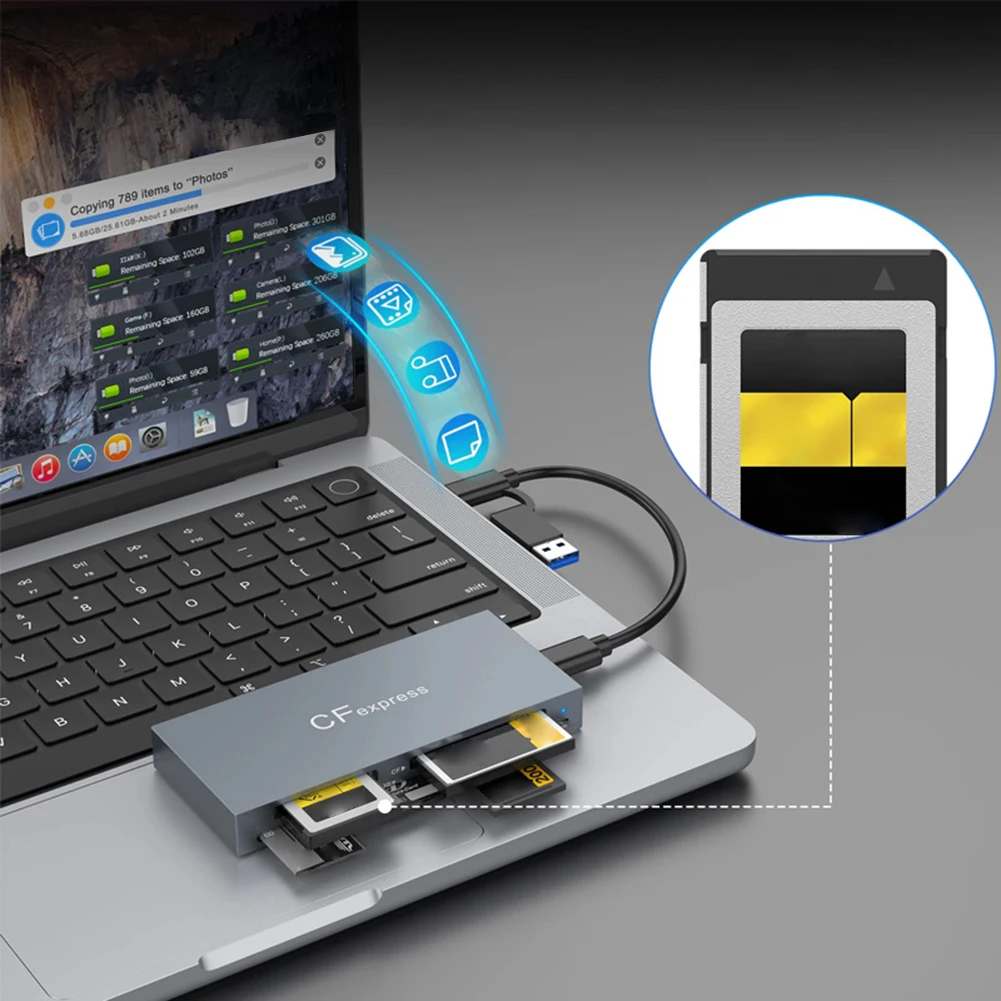 

6 в 1 CFexpress Тип B/CF/XD/MS/SD/TF Универсальный кард-ридер Адаптер-концентратор карт 10 Гбит/с с кабелем для Windows XP OS