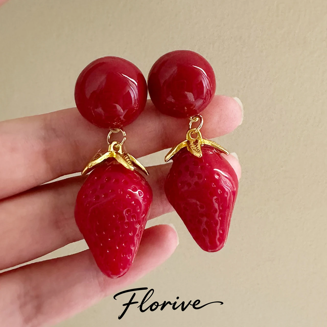 Florive Cute Red Strawberry Dangle Earrings for Women Sweet Fruit Drop Earrings Fashion Party Jewelry Gift