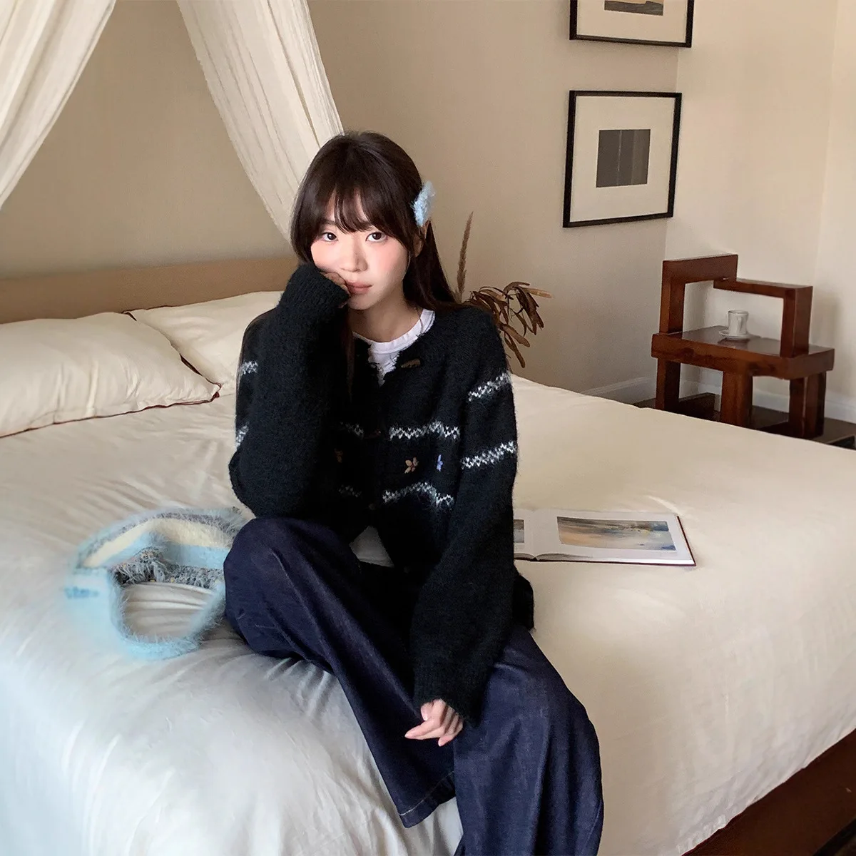 الغابات نمط الجاكار محبوك سترة معطف المرأة الخريف والشتاء تنوعا سترة سترة Laid-الظهر نمط سترة فضفاضة #4