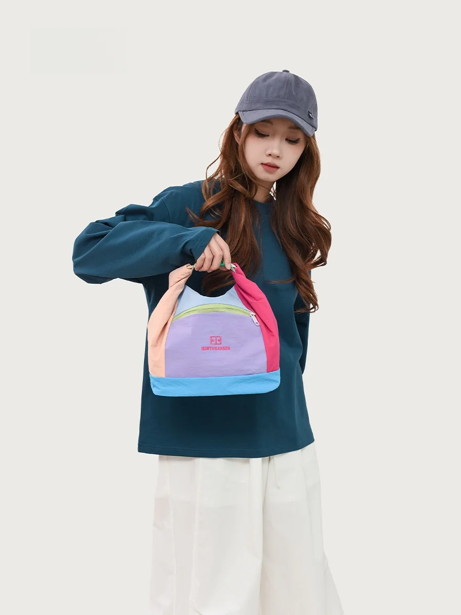 Dopamine Gradient Large Capacity Makeup Bag Portable Skincare Storage Handbag Outing Mom's Lunch Box Color Block Cosmetic Pouch