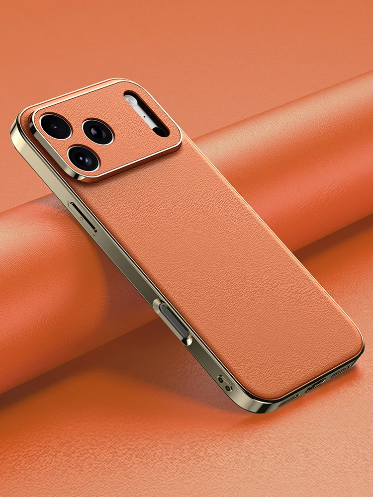 Luxury Leather Phone Case for iPhone 17 16 15 14 Pro Max Air 17Pro 16Pro Full Lens Protection Back C