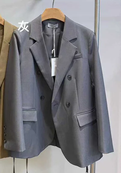SuperAen 한국 스타일 Office Lady Blazers Slit Back 가을 2025 새로운 회색 캐주얼 긴팔 오버 사이즈 루즈 블레이저