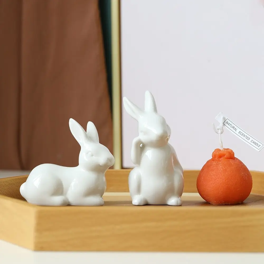 

Micro Landscape Mini Rabbit Figurine Cute White‘ Bunny Statue Creative Simple Animal Sculpture Living Room