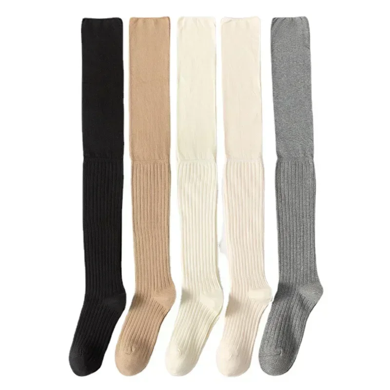 2pairs Women\'s Knee-length Socks Ladies Thigh-length SocksWarm Knitted Boot Socks Leg Warmers Japan JK Cotton Thigh High Bottoms
