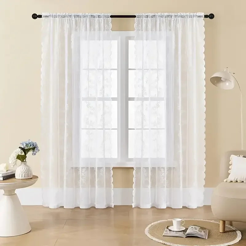 1 panneau de rideau en dentelle transparente brodée de fleurs vintage - Confidentialité et filtration de la lumière, lavable en machine