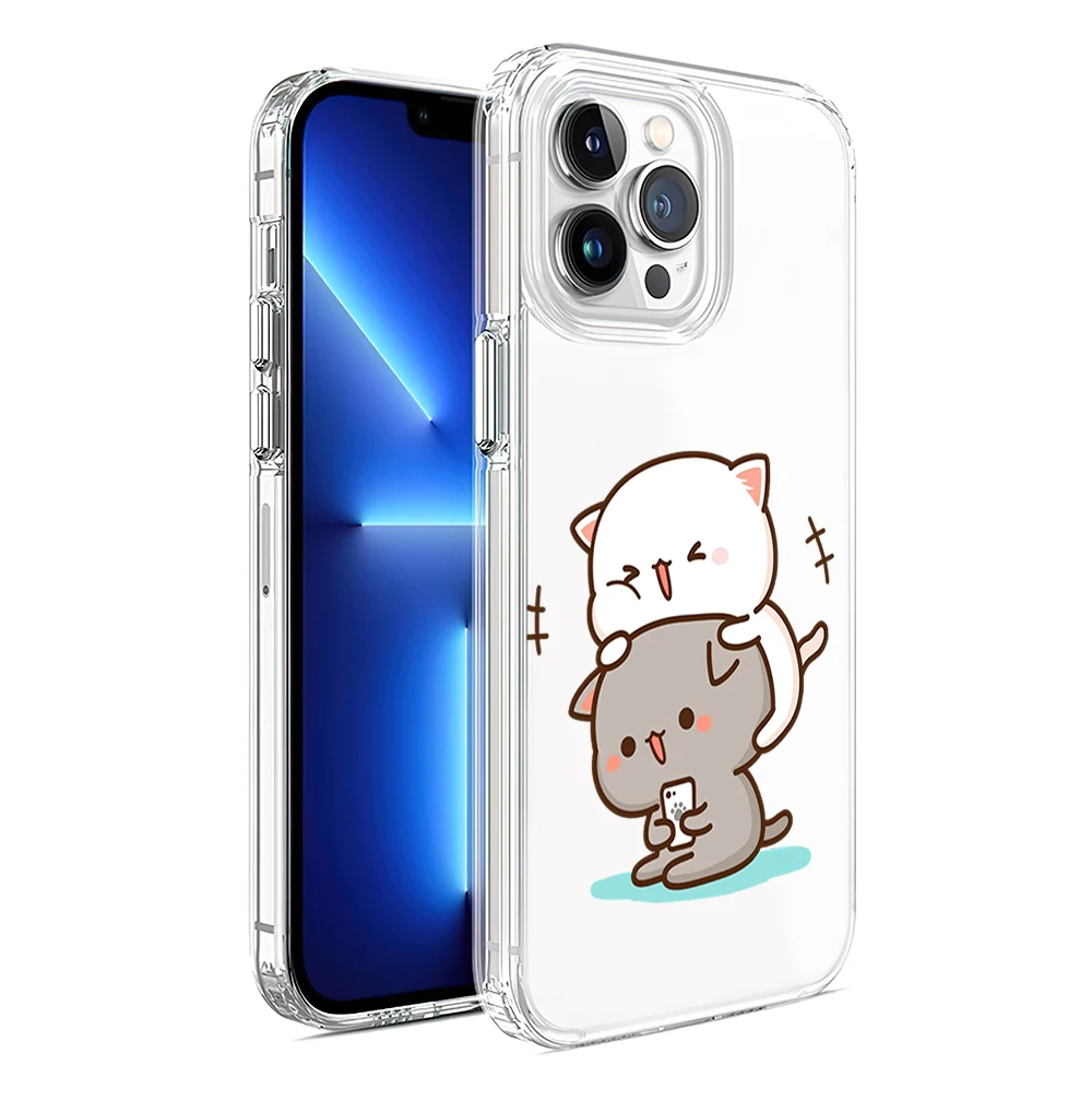 Funda de teléfono con dibujo de melocotón y Goma Mochi Cat para iPhone 11, 13, 16, 15, 14, 12 Pro Max Plus, carcasa suave transparente